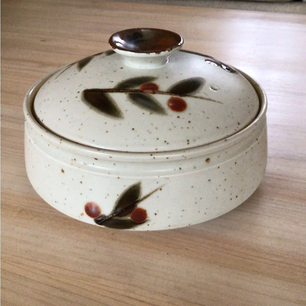 Vintage Otagiri Donabe Lidded Pot Dish Japanese Stoneware Cover Speckled